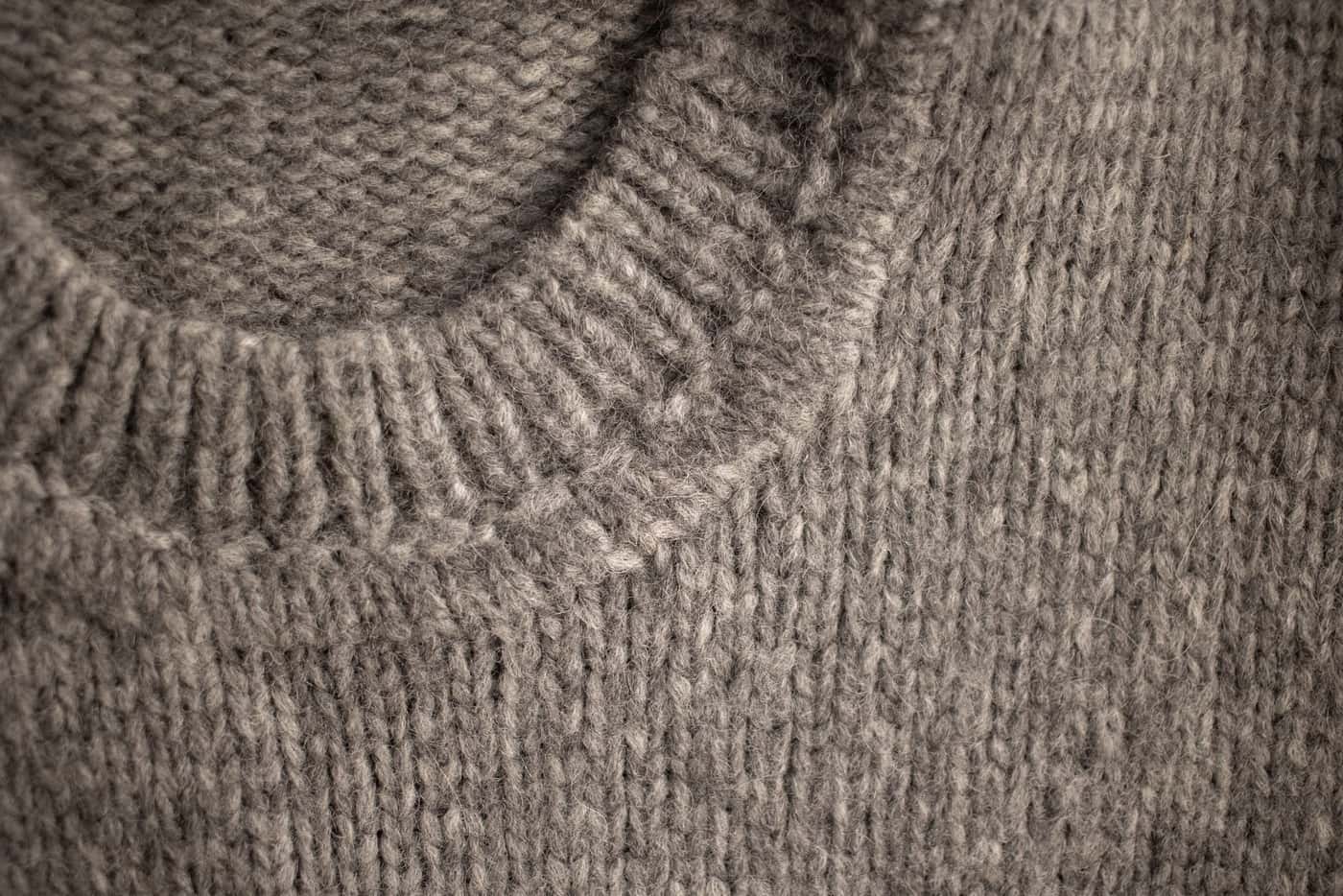 Close-up of a soft gray knitted sweater collar
