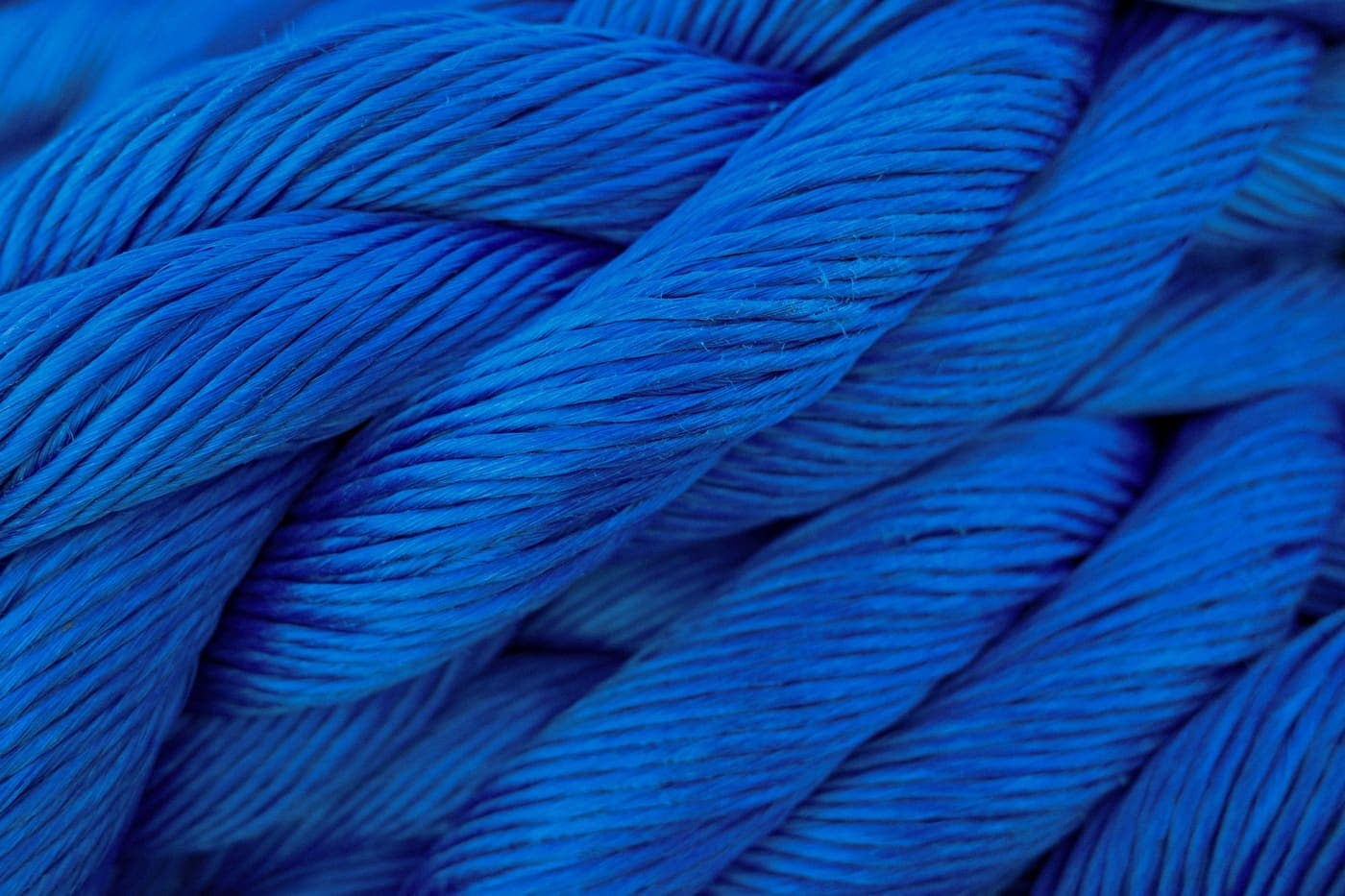 Close-up of a blue twisted cord showing its structure