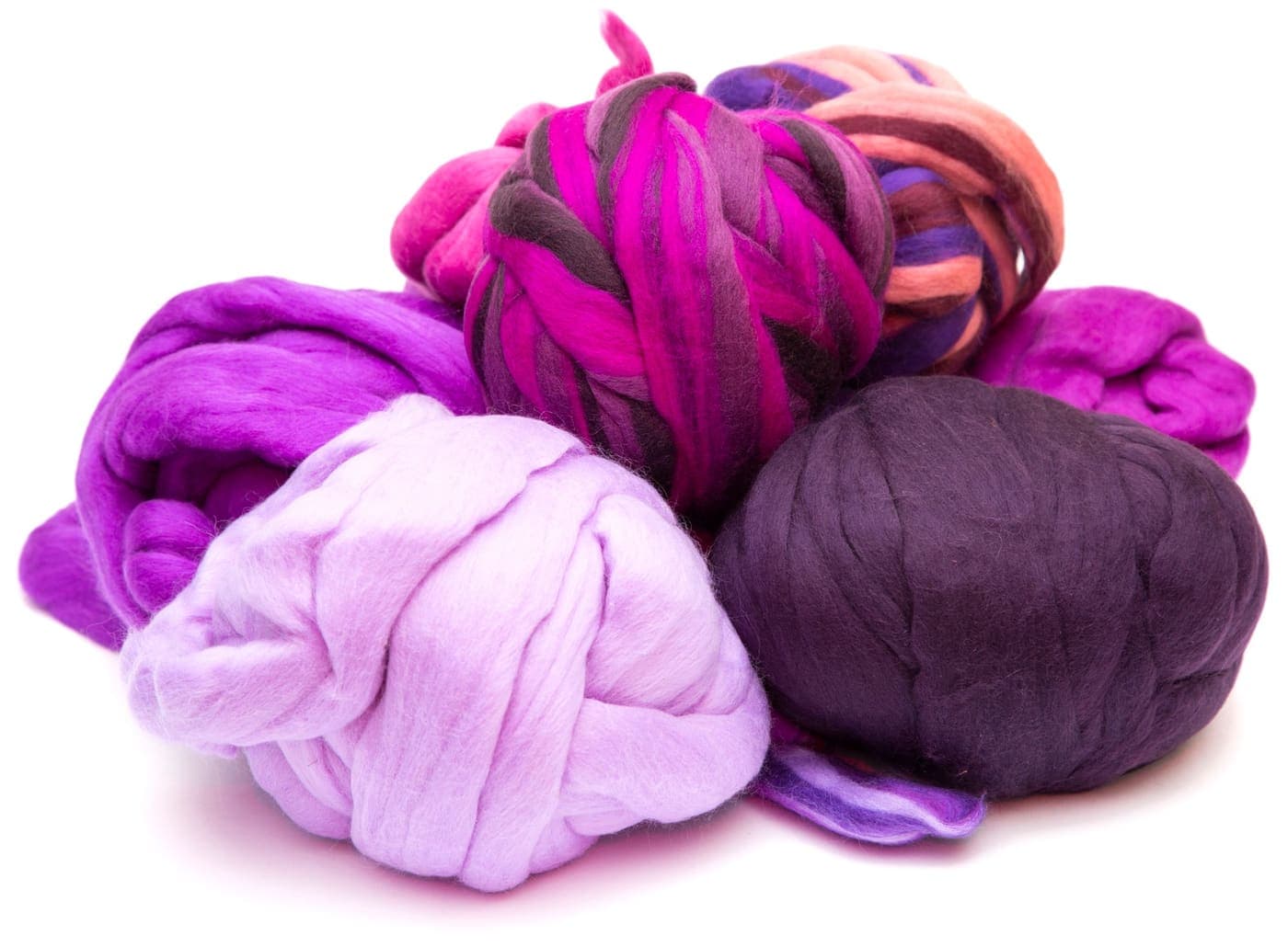Bright purple and pink wool roving for crafting