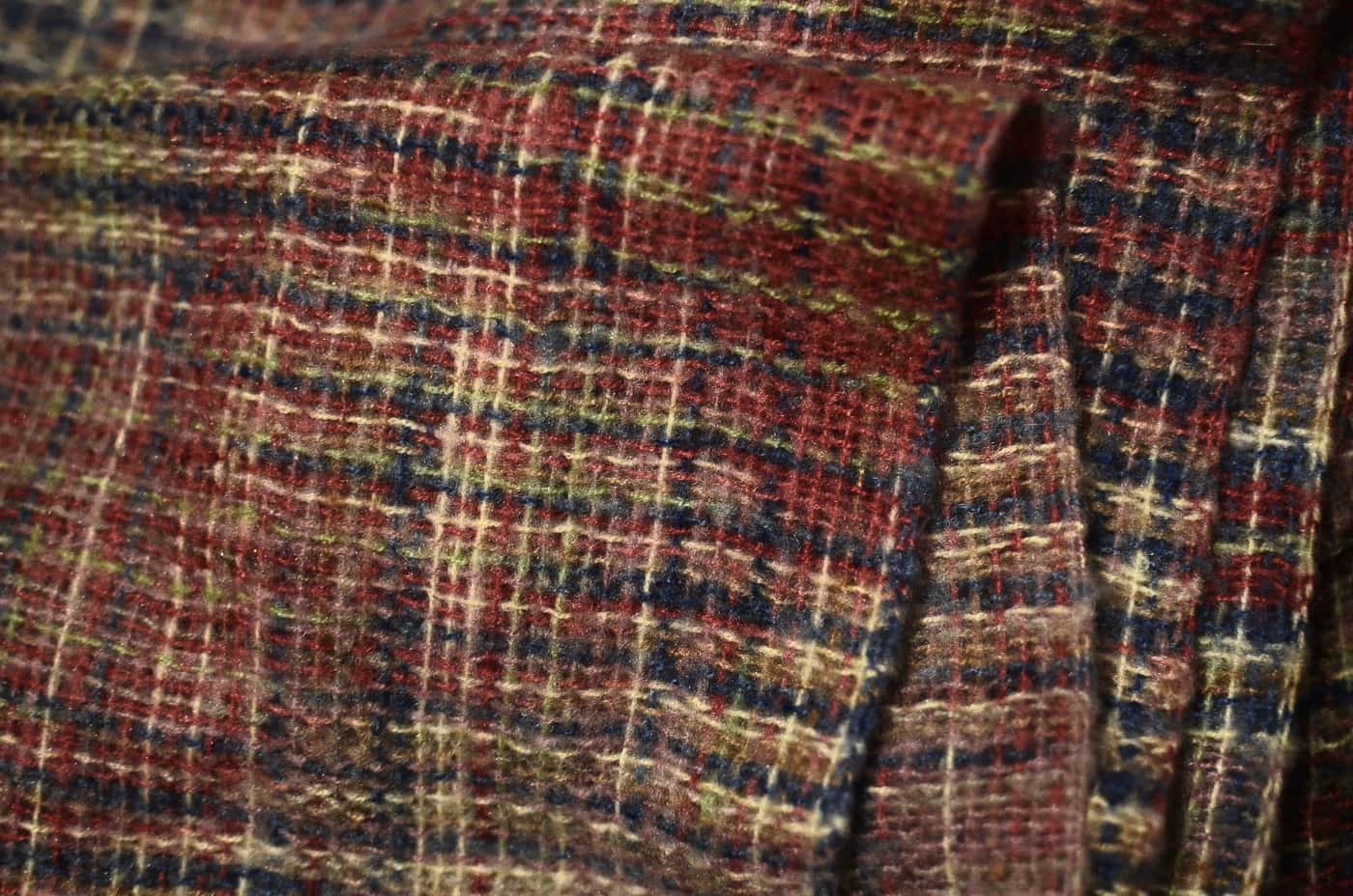 Folded boucle fabric knitted from uneven yarn with a looped surface